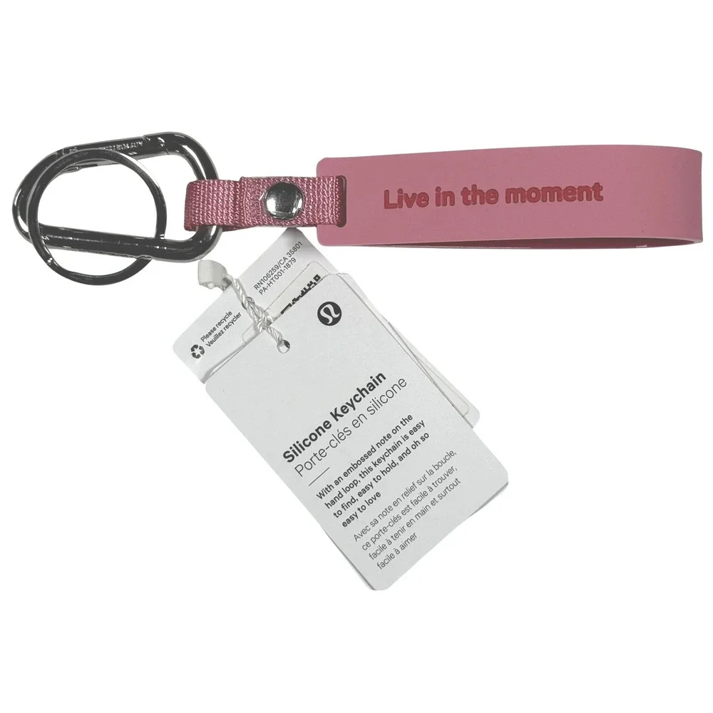 Lululemon Silicone Keychain Pink Bag Charm Loop Live in the Moment PKTD‎